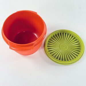 Vintage Tupperware Red Bowl Green Seal Sunburst Lid 886-18 Durable Plastic